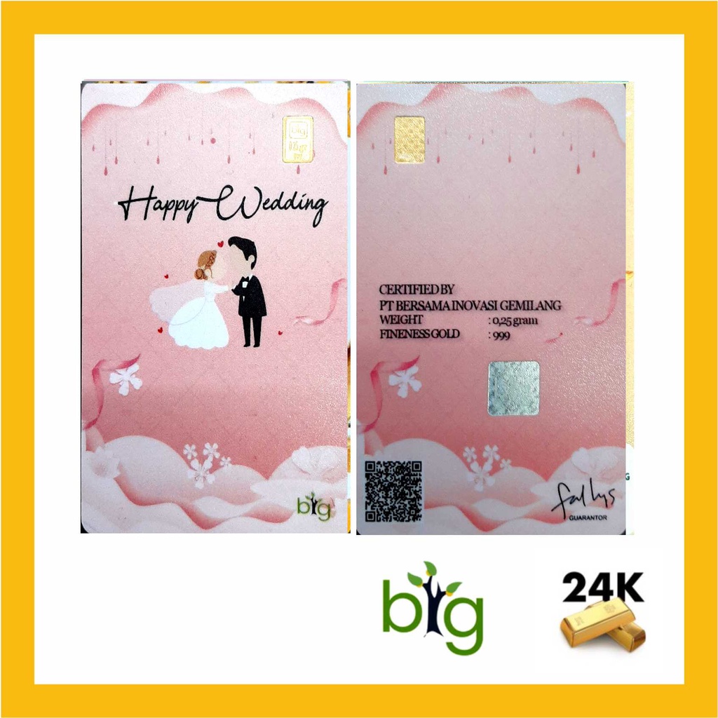 LM Emas Logam Mulia BIG GOLD 0,25 0.25 Gram Edisi Happy Wedding Nikah/Pernikahan/Kawin/Kawinan/Undan