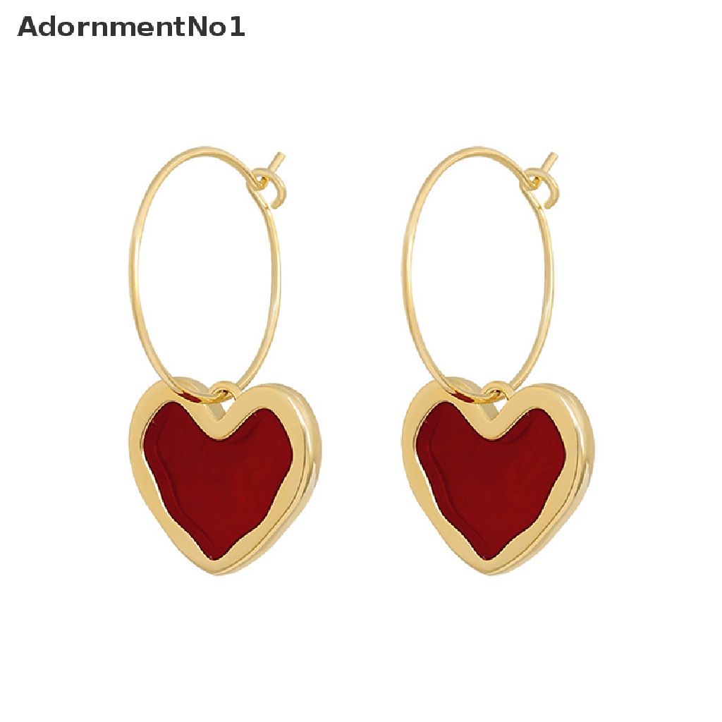 (AdornmentNo1) Anting Gantung Hati Enamel Warna Burgundy Untuk Wanita