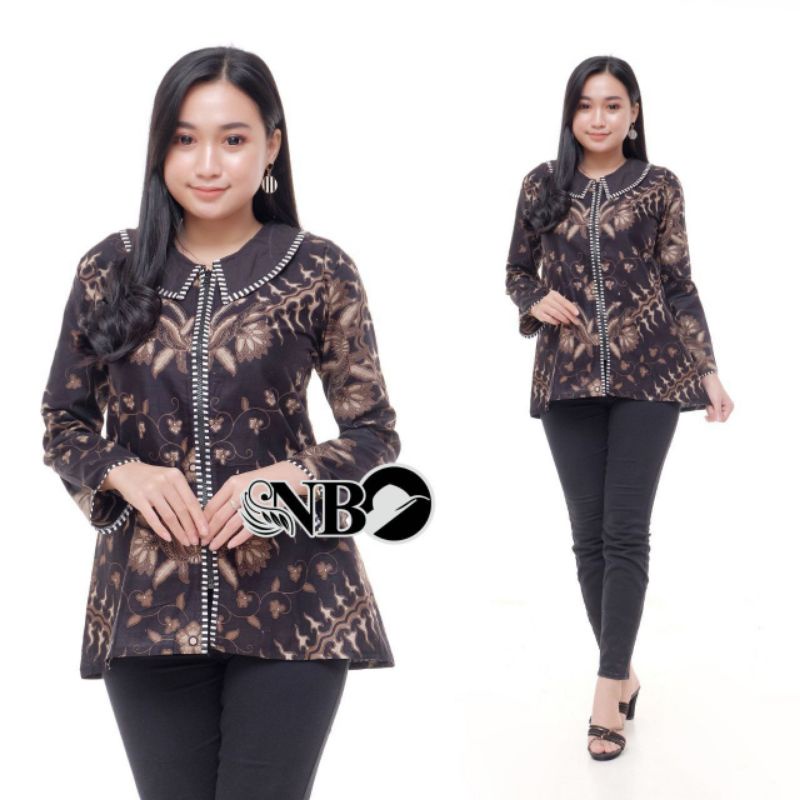 Blouse Batik Kerja Atasan Batik Wanita M L XL XXL jumbo-Kode B 09