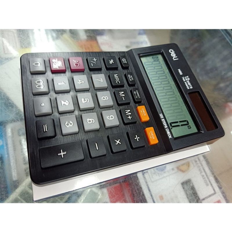 CALCULATOR KALKULATOR KANTOR CHECK CORRECT 12 DIGIT DELI SOLAR POWERED