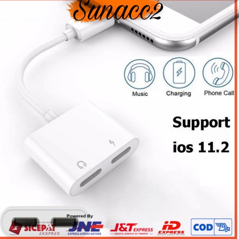 Splitter Adaptor Lightning  Dual Lightning Audio / Charger Adaptor 2 in 1 Spliter J008