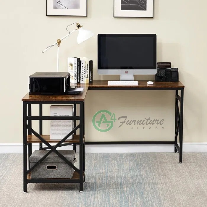Meja Kerja Minimalis L-Shape - Kayu Jati