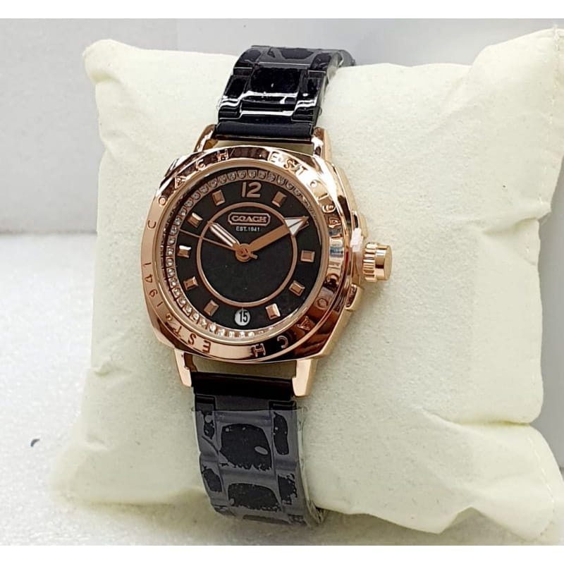 Jam tangan wanita rantai analog permata dengan tanggal Coach1941