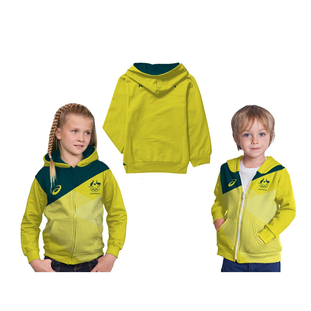 Jaket Hoodie Anak Olimpiade Tokyo 2020 2021 Badminton Australia Kuning Fullprint Custom