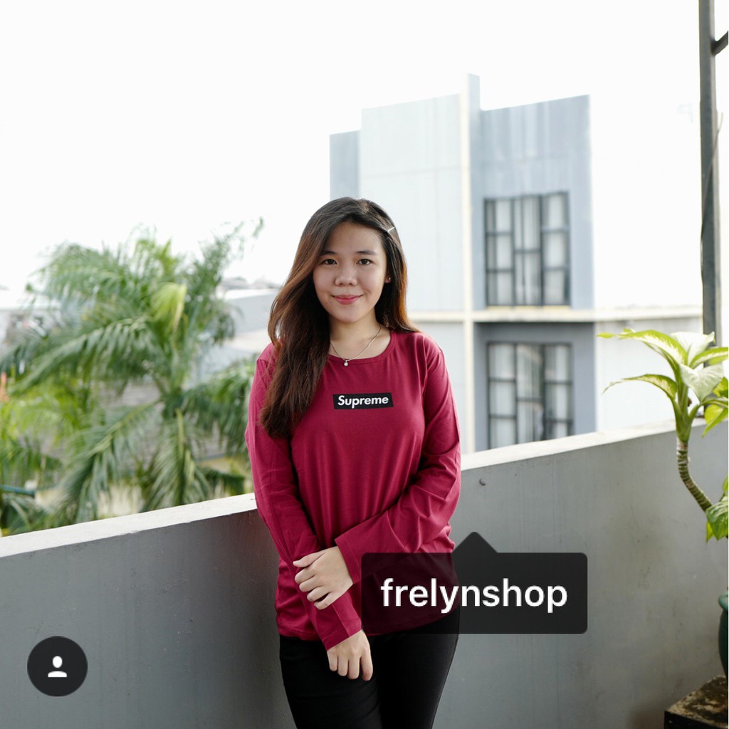 Baju Cewek wanita Kaos O-neck longsleeve murah / Kaos Lengan panjang   SUPREME  MAROON Murah