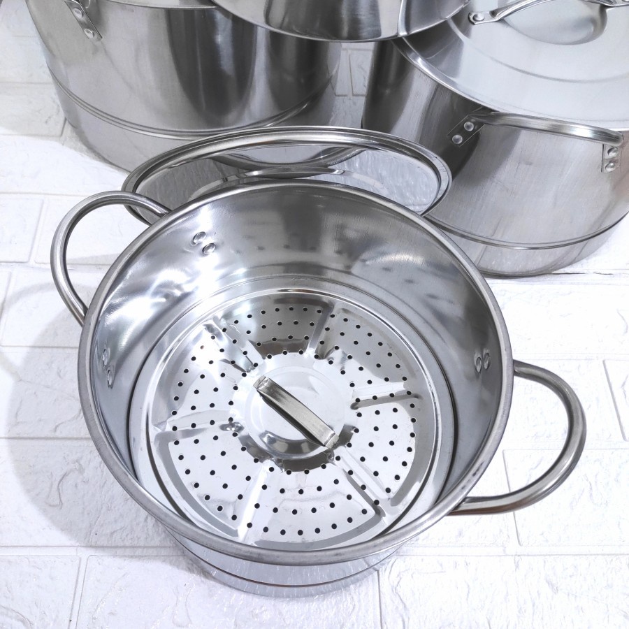 STOCKPOT Stainless Panci Kukus Dandang Kuah Bakso Mie Ayam Bubur Steam