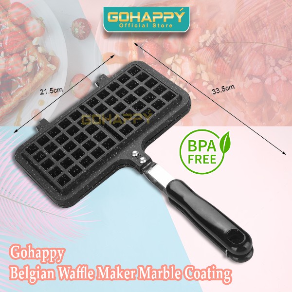 Cetakan Waffle Belgian Kotak Pan Teflon- Go Happy Waffle Belgian Croflfe - Waffle Maker Gohappy