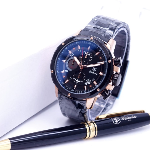 Jam Tangan Pria Original Tetonis chrono aktif free bolpen water resistance