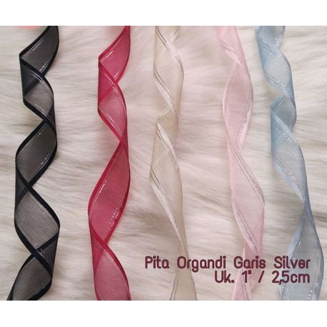 Silver Edge Organdi Ribbon - Pita Organdi Tepi Silver 1&quot; (per meter)