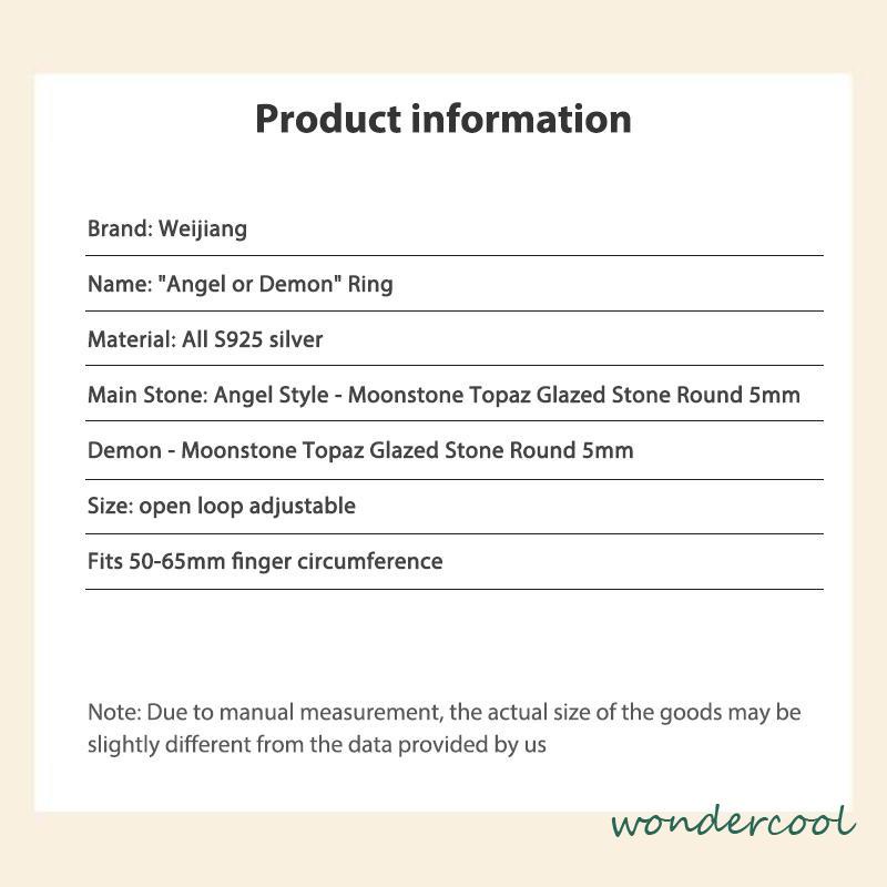 Perhiasan Cincin Pasangan Perak Biru Moonstone Malaikat Setan-Won