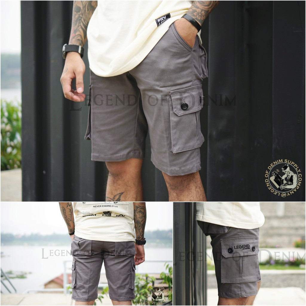 LEGEND Of DENIM Original Art 04 Cargo Pendek Pria distro celana pendek santai keren abu tua grey