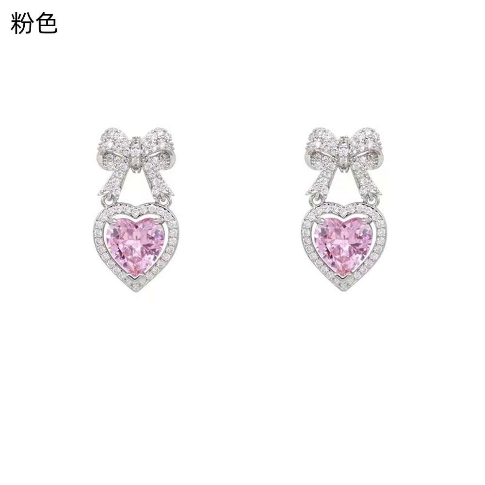 【COD Tangding】tiny Anting Tusuk Gantung Bentuk Hati Aksen Zircon Untuk Wanita