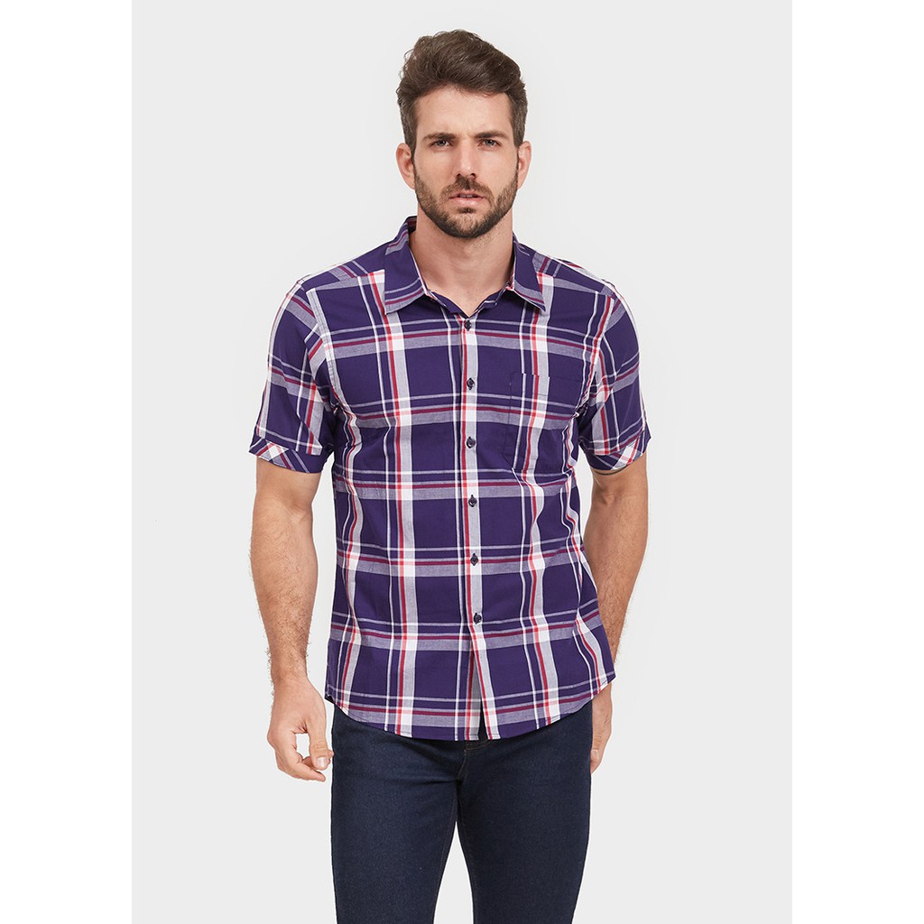 Kemeja Pria Kotak Ungu 0109 Lengan Pendek YEGE