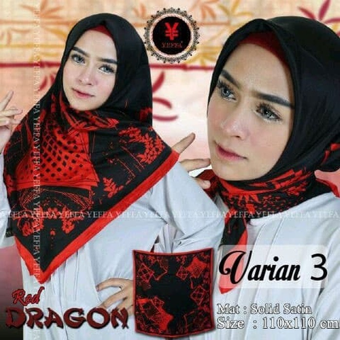 HIJAB SEGI EMPAT MERAH HITAM- KERUDUNG SYARI- JILBAB - Varian Empat