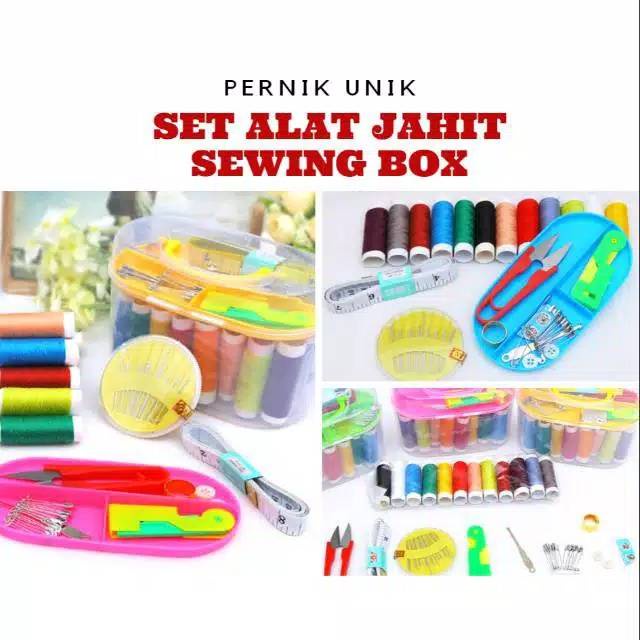 Set Alat Jahit + Box Kotak / 1 Set Sewing Kit Box Benang Jarum Gunting Kancing Peniti Meteran Cincin Pelindung Tangan OLL-Z1