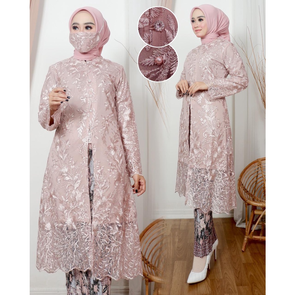 Set Tunik Tradisional Kancing seribu Modern//Setelan Tunik Tille Premium Pesta Modern//Tunik mewah//Set Kebaya Kondangan/kabju kebaya termurah/baju kebaya terbaru 2022/rok plisket/kebaya kekinian/seragam pesta/pakaian wanita/set pakaian pesta