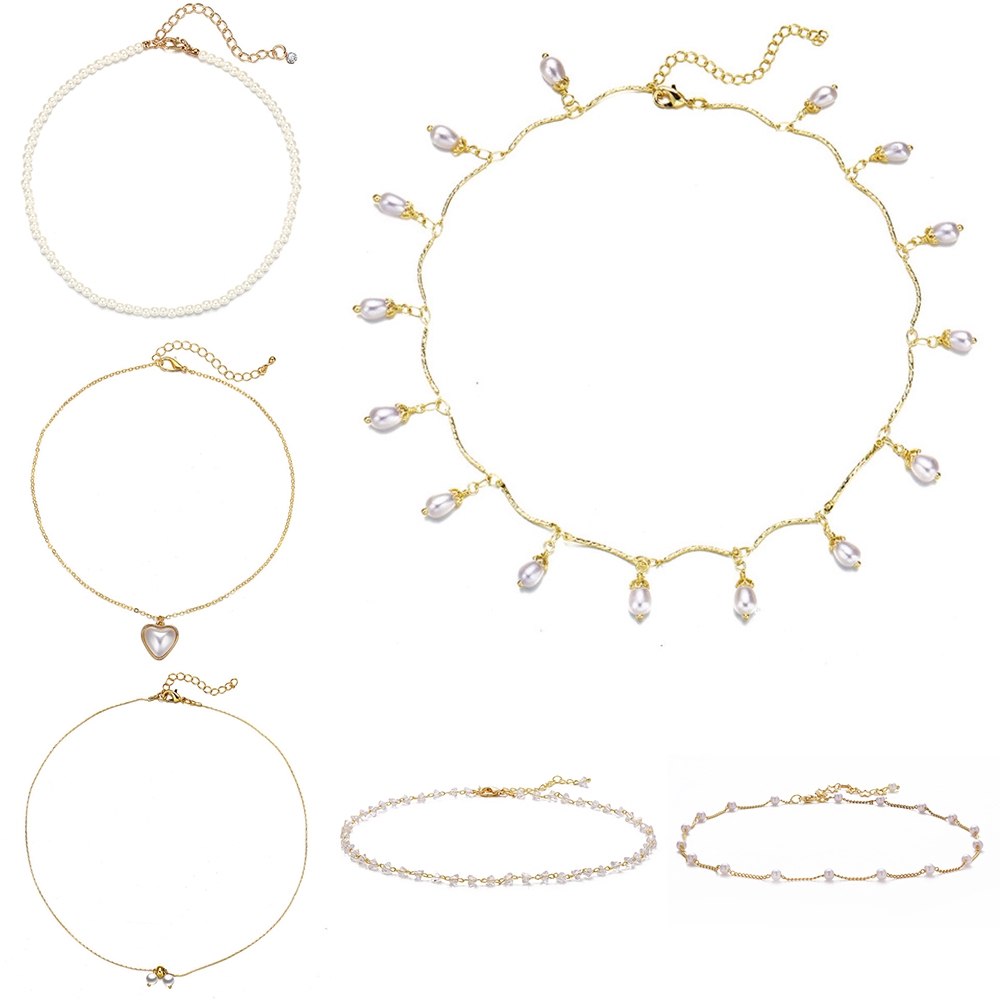 Kalung Choker Mutiara Model Single Layer Gaya Retro Vintage Untuk Wanita