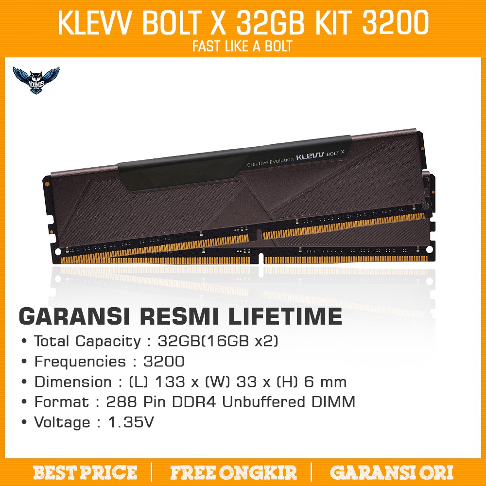 RAM PC KLEVV BOLT X DDR4 32GB KIT 3200 2x16GB