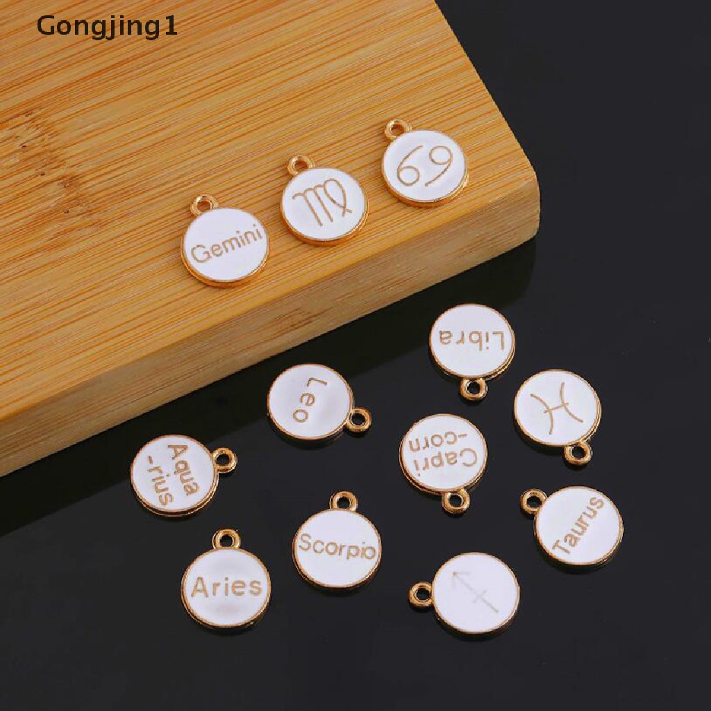 Gongjing1 12Pcs / Set Liontin Enamel Motif Rasi Bintang Untuk Aksesoris Perhiasan