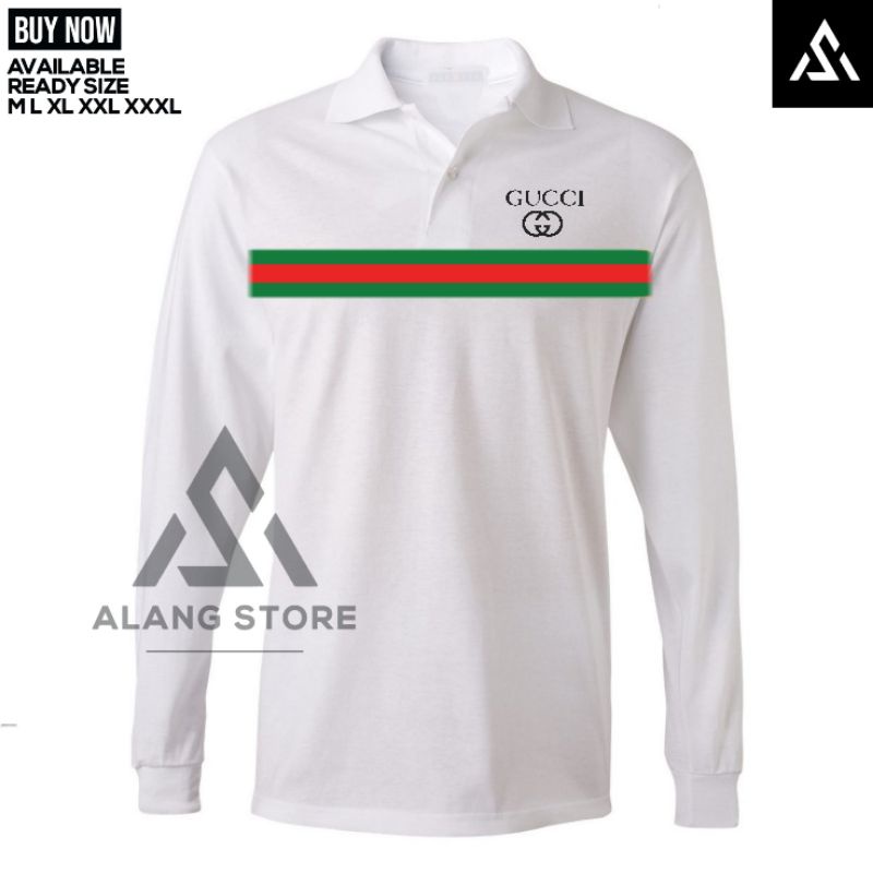 Polo shirt Pria Kaos Kerah Casual Lengan Panjang Gucci GG Keren