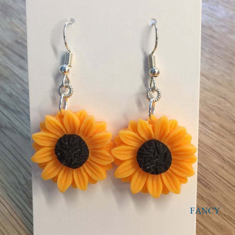 Anting Gantung Handmade Bentuk Bunga Matahari Bahan Resin Untuk Wanita