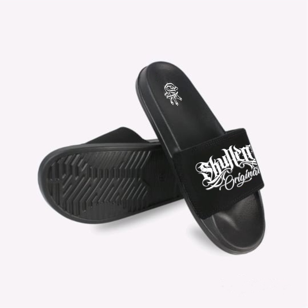 SKULLEND - Black Sandal Slip On / Sandal Selop Pria / Motif Terlaris 2022