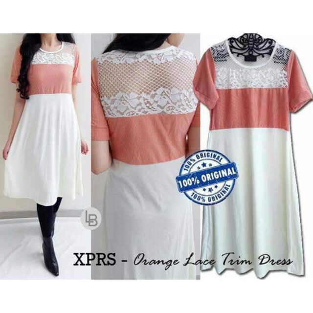 D246 - Express Orange Lace Trim Dress