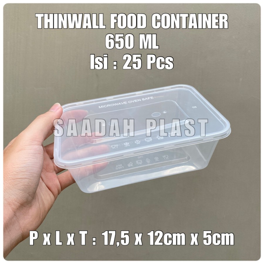 (ISI 25) Thinwall 650ml persegi panjang kotak makan container 650 ml foodgrade