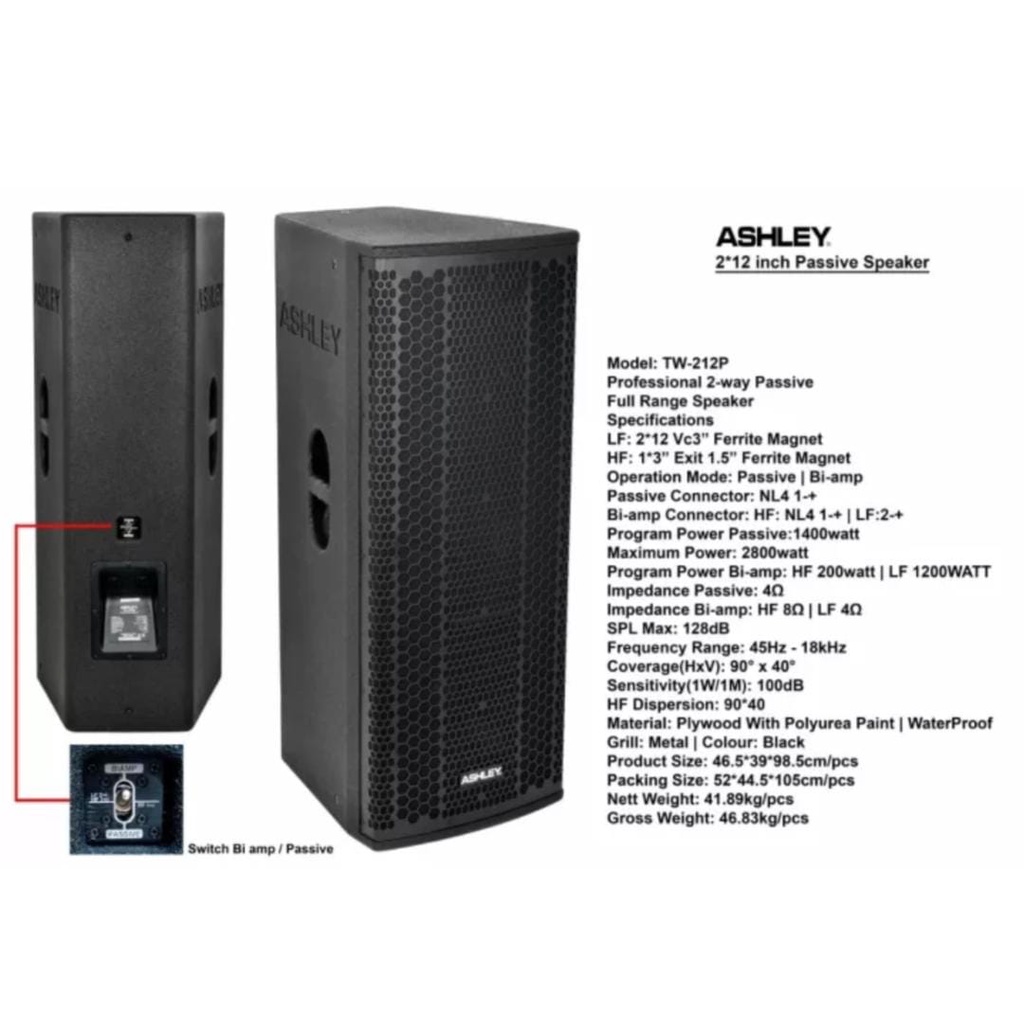 Speaker Pasif 2x12 inch Ashley tw212p / TW212P Double Woofer (1 Pcs)