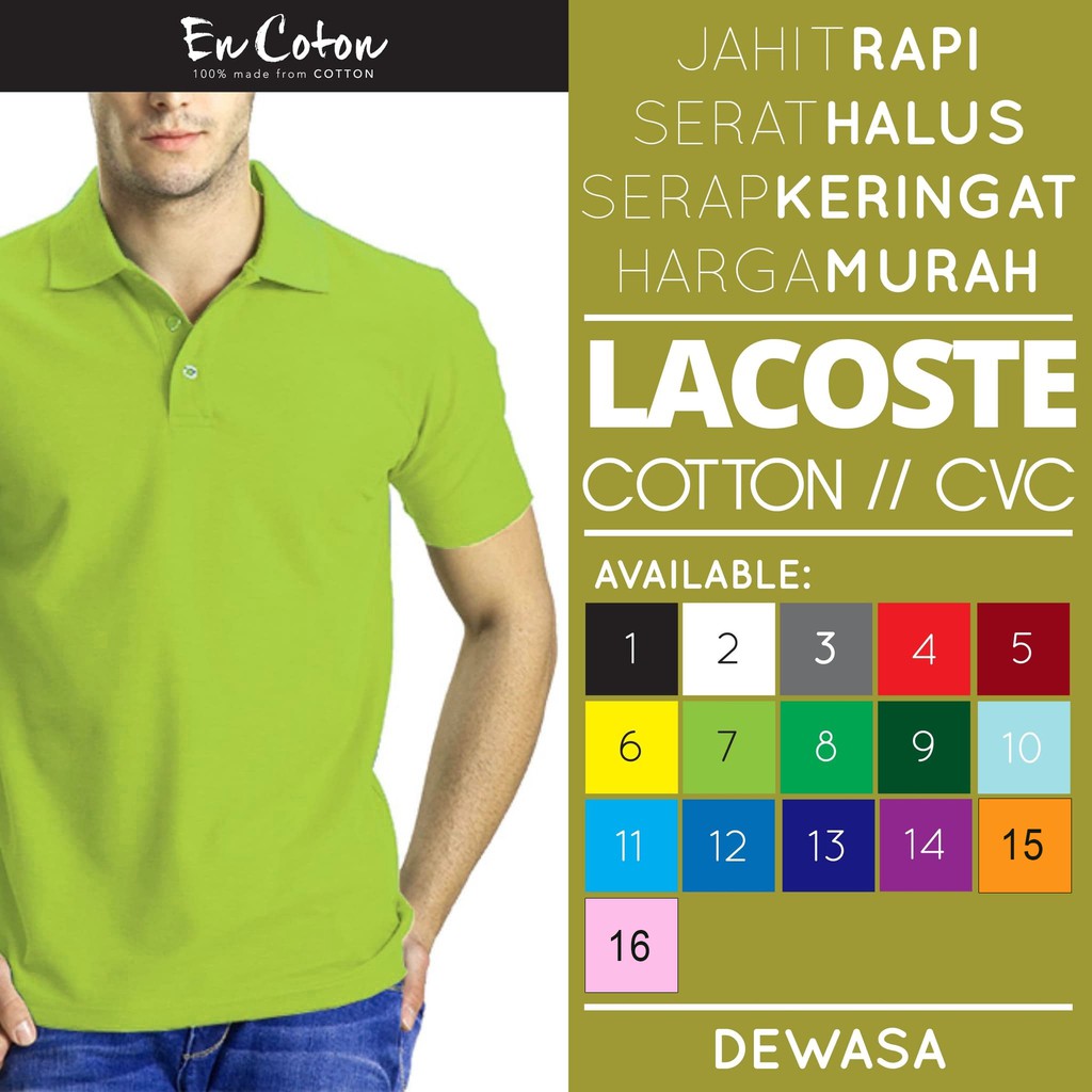  Kaos  Kerah Polo  Shirt PREMIUM Lacoste Katun DEWASA Bahan 