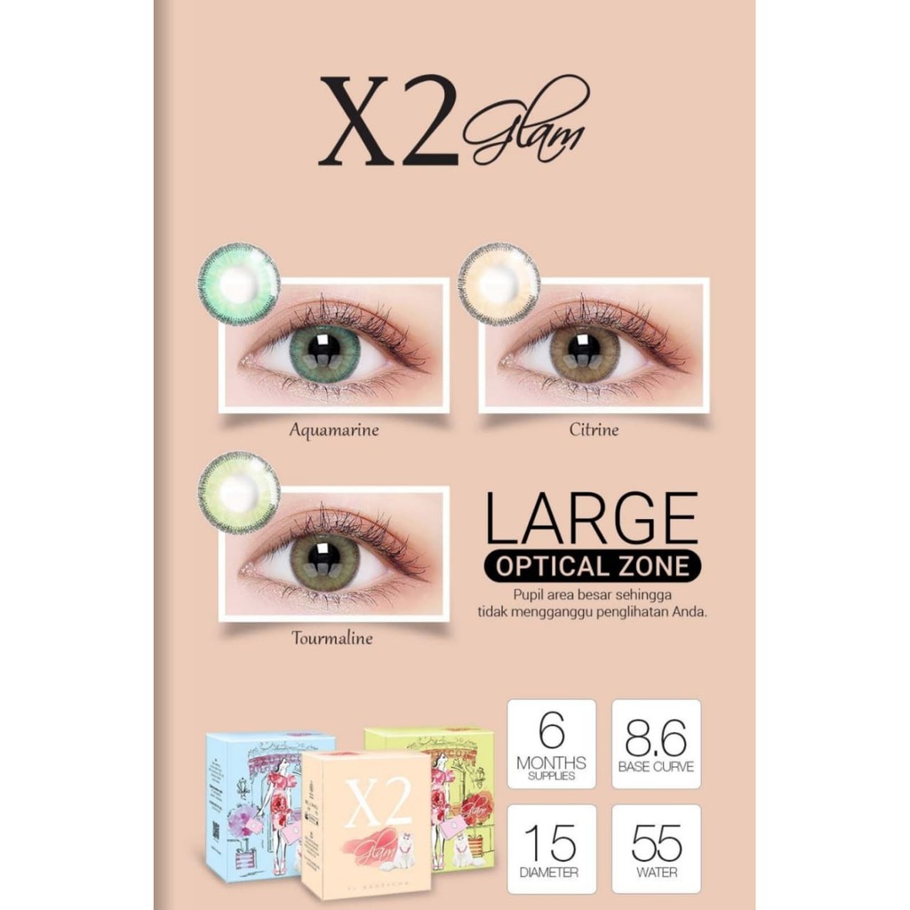 Softlens X2 GLAM DIA 15.00mm TOURMALINE CITRINE AQUAMARINE MINUS (-0.50 s/d -3,.00 )/Lensa  Kontak/BS