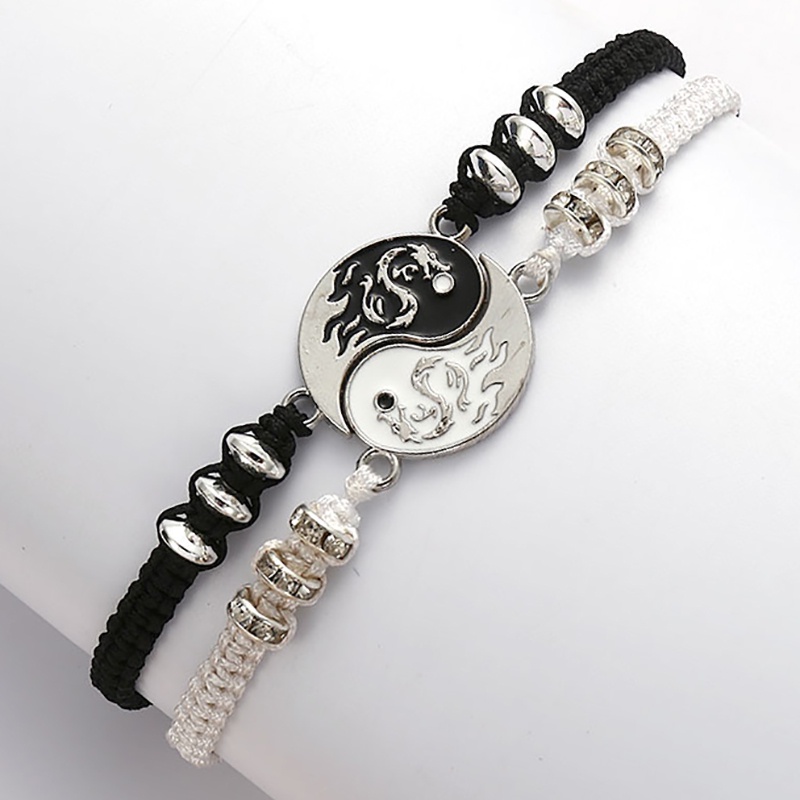 Set Gelang Rantai Kepang Adjustable Dengan Liontin Naga Yin Yang Tai Chi Gosip Bahan Alloy Untuk Pasangan