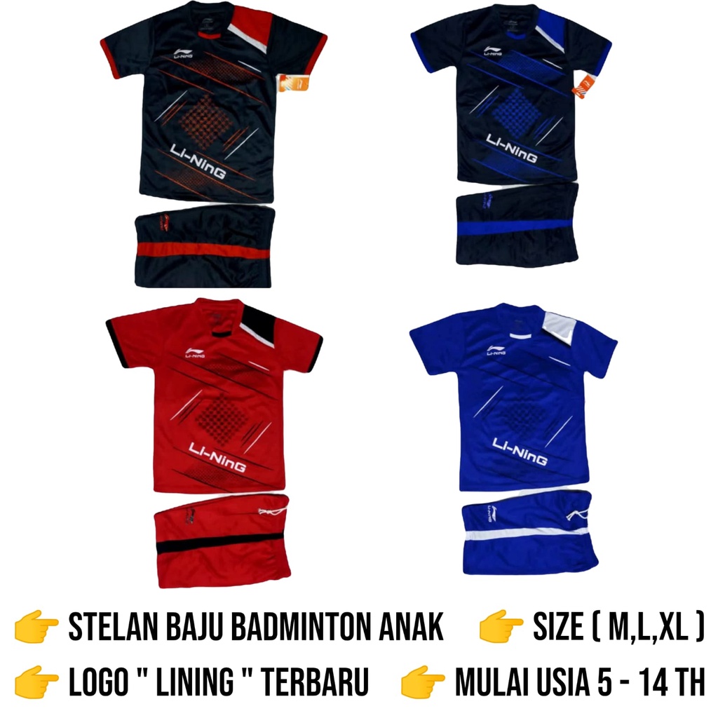 Baju stelan anak laki/perempuan kaos olahraga badminton kaos bulutangkis kaos anak terbaru usia SD SMP motif terbaru