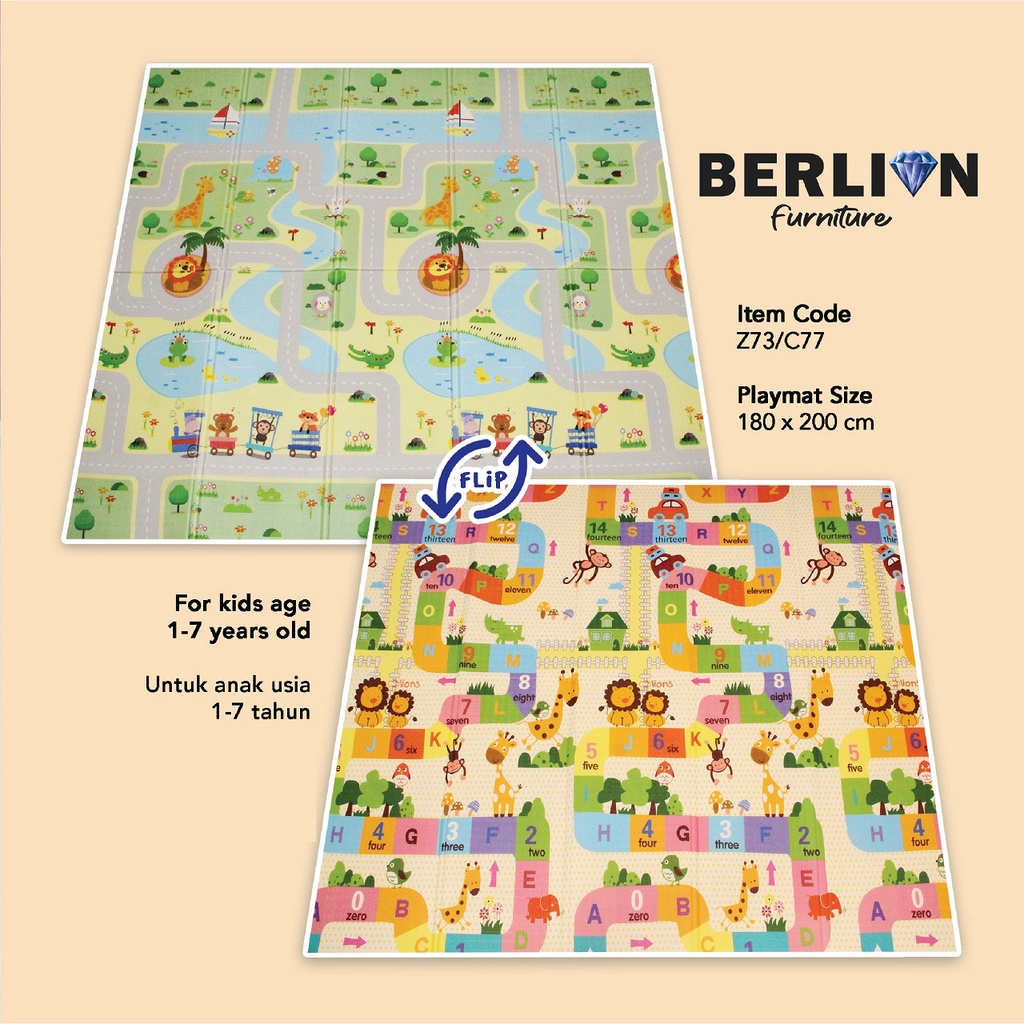 Playmat Bayi Karpet Lipat Anak lebih tebal Kualitas tinggi 180 x 200cm