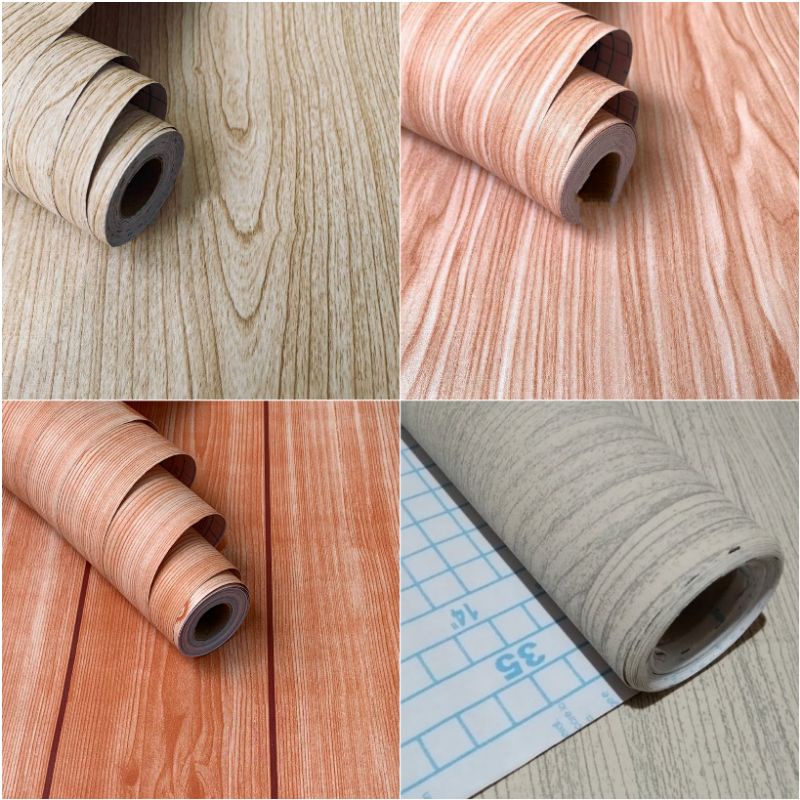 Wallpaper Stiker Dinding Serat Kayu Jati Coklat Muda Serat Premium