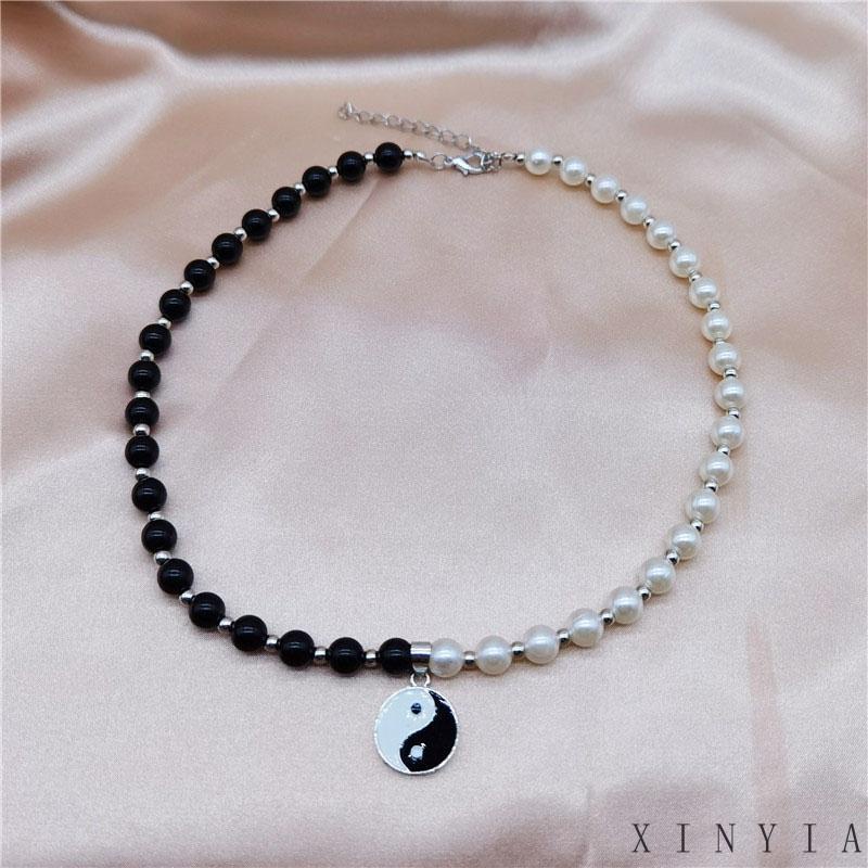 Kalung Rantai Klavikula Dengan Liontin Delapan Trigram Yin Yang Tai Chi Aksen Mutiara