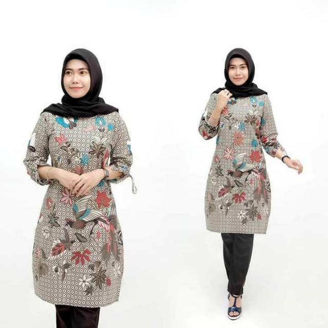Dress Batik Wanita Brokat Motif Hanacaraka Lengan Pendek Warna Kombinasi Premium Kondangan