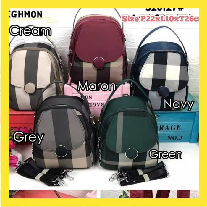 TAS SIGHMON IMPORT WANITA 3 IN 1 MOTIF KOTAK JINJING RANSEL BACKPACK MULTIFUNGSI FS008