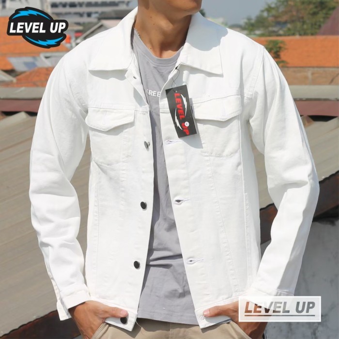 jaket jeans pria jacket denim pria warna putih - jkt putih, M