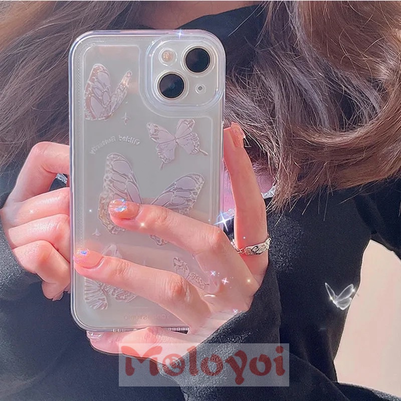 Soft Case TPU Transparan Motif Kupu-Kupu Untuk IPhone 8 7 Plus 12 13 11 Pro MAX 8Plus 6 6s 7Plus XR X XS MAX