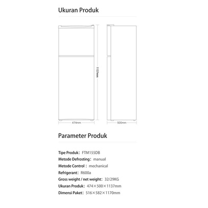 Changhong FTM155DB Kulkas Lemari Es 2 Pintu 140 liter