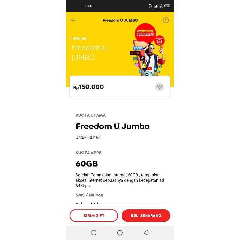 freedom jumbo 60gb indosat