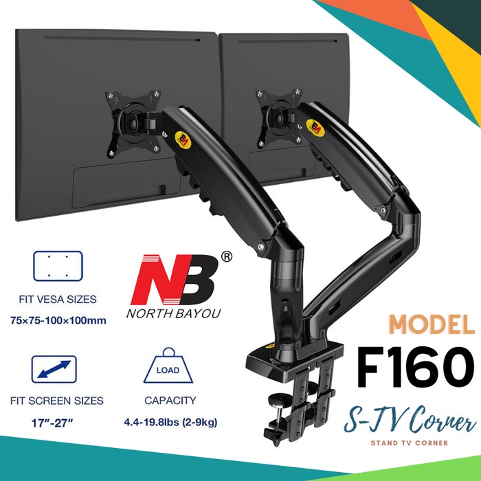 Bracket Monitor LED LCD 13 - 27 inch, Gas Spring, Dual Arm Monitor