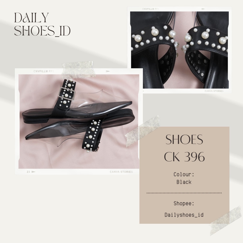 Sandal / Selop Transparant Wanita Hitam Dan Putih Murah Berkualitas CK 396 Flat 1.5cm By Dailyshoes_id