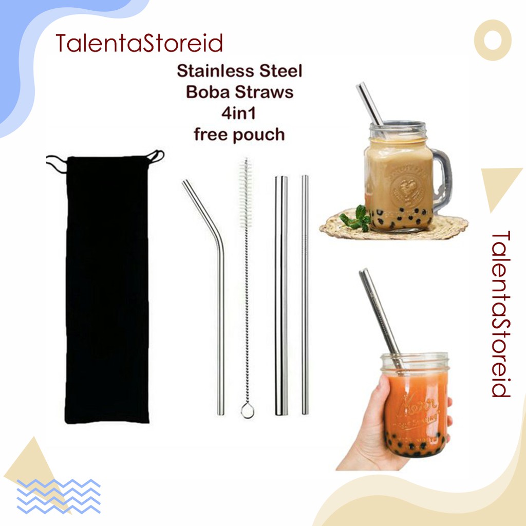 Sedotan Bubble Sedotan Stainless 4 in1 Free Pouch - Straw 4 in 1