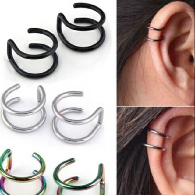R67 body piercing anting tindik telinga fake palsu klip jepit titanium
