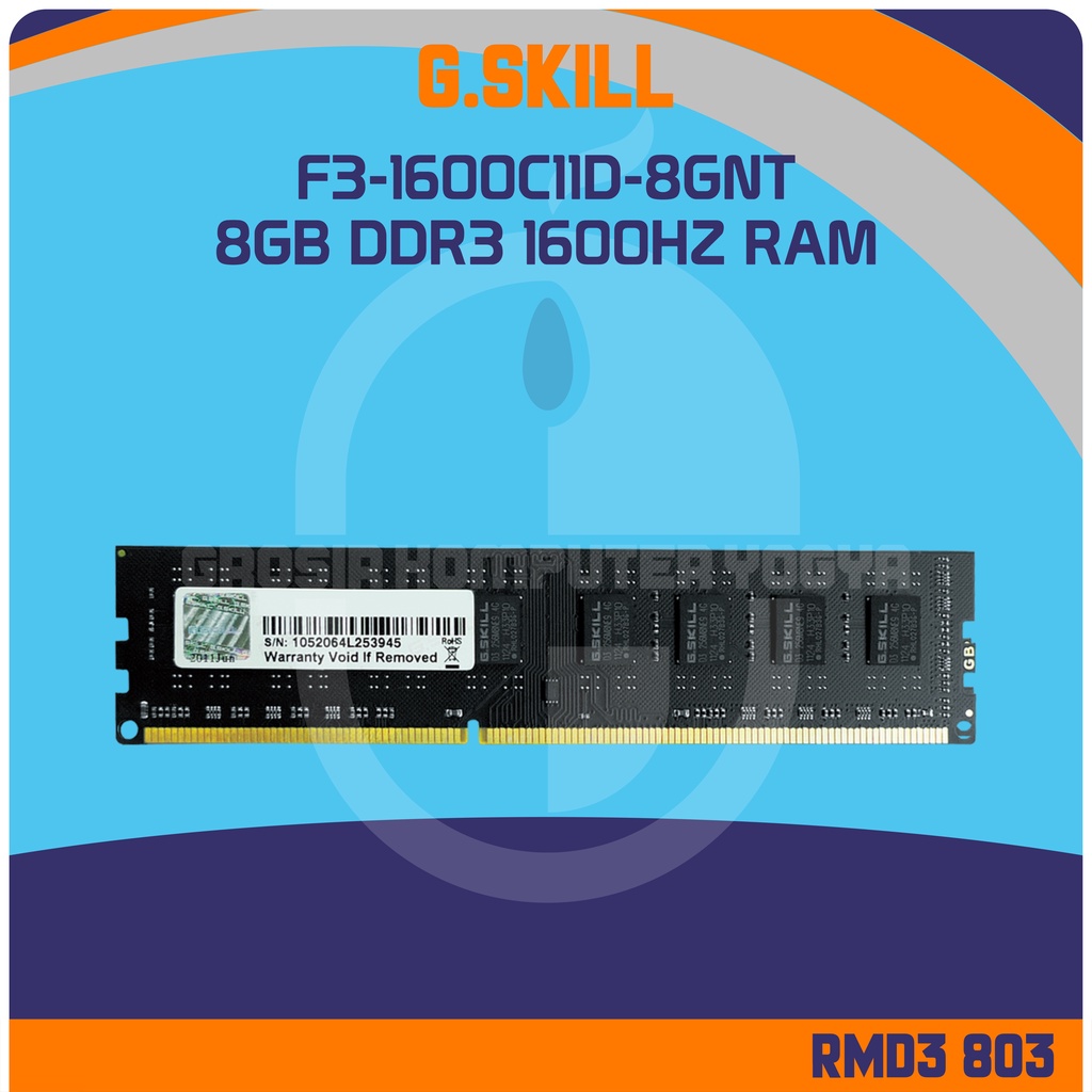 G.SkillF3-1600C11D-8GNT 8GB PC3-12800 DDR3 1600Mhz CL11 Longdimm Memory RAM