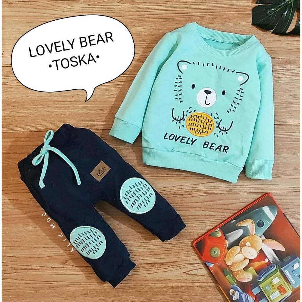 Klik Mds Setelan Baju Anak Laki-Laki Atasan Dan Celana Motif Lovely Bear 1 Ukuran Estimasi 2-9 bulan