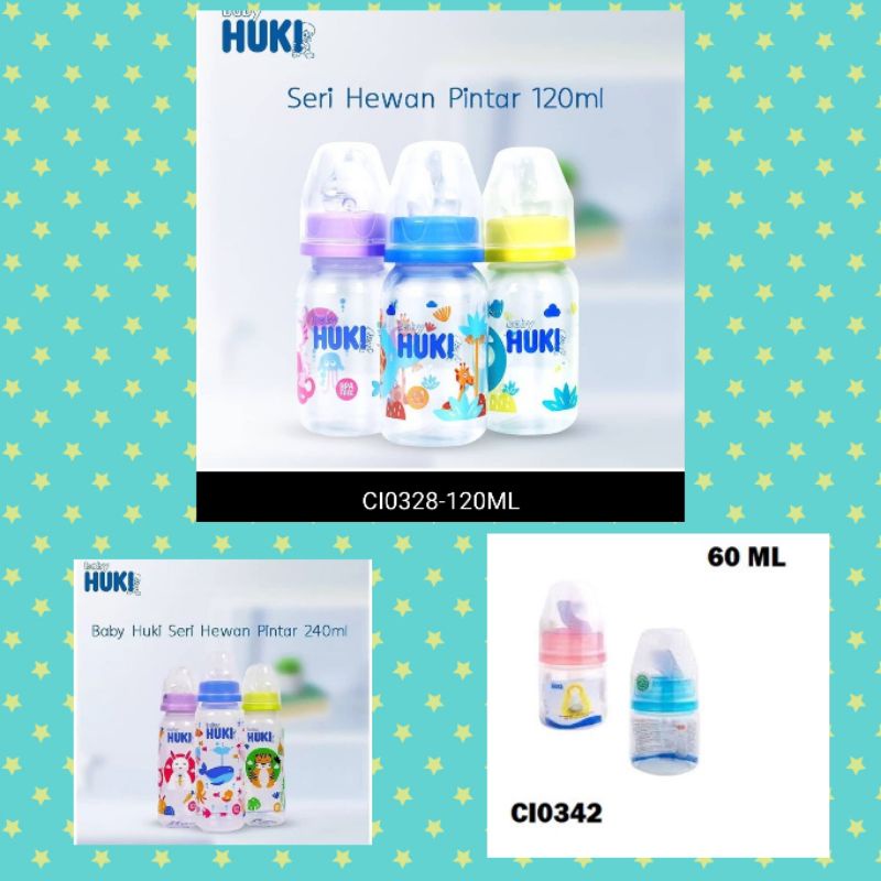 Huki Baby Botol Susu 60ml 120ml 240ml Dot Nipple Silicone Dot Gepeng