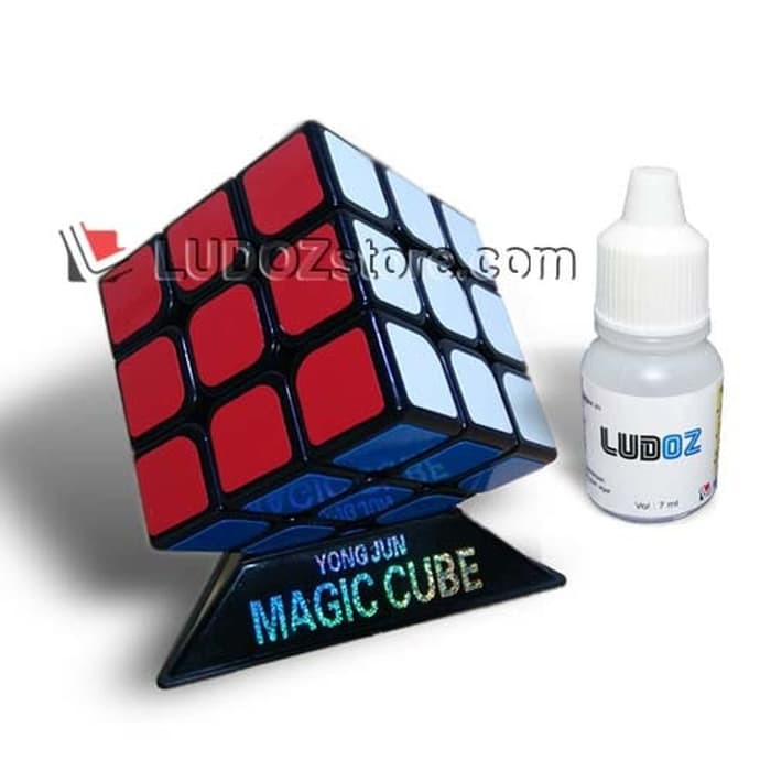 Rubik Kubus - Pelumas Rubik - Rubik Yongjun Rubik 3X3 Black Base Anti Pop Out + Pelumas Cocok Utk
